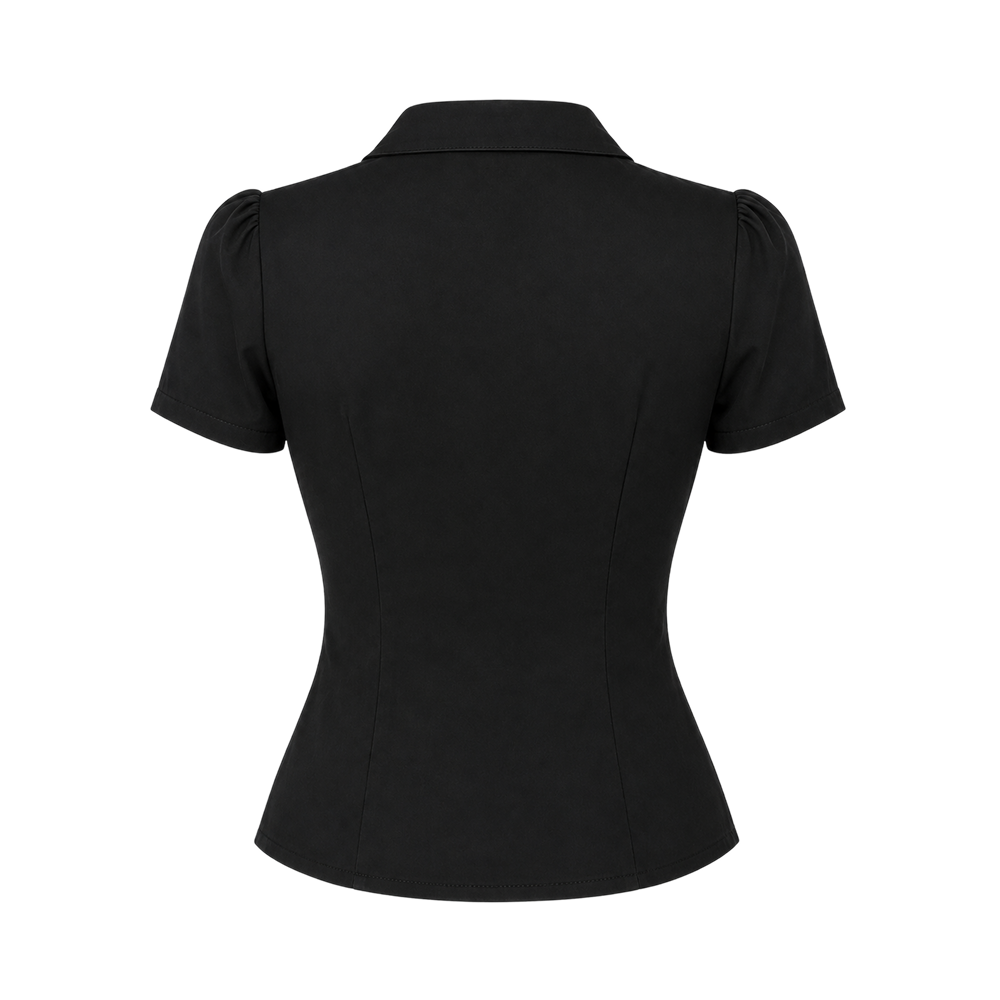 Valeria Pleated Plunge Shirt - Midnight Black
