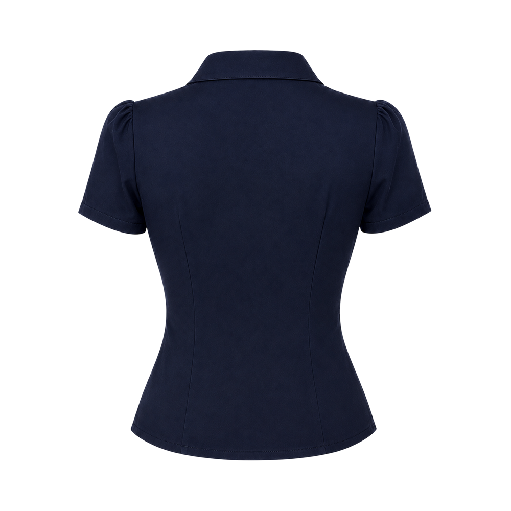 Valeria Pleated Plunge Shirt - Navy