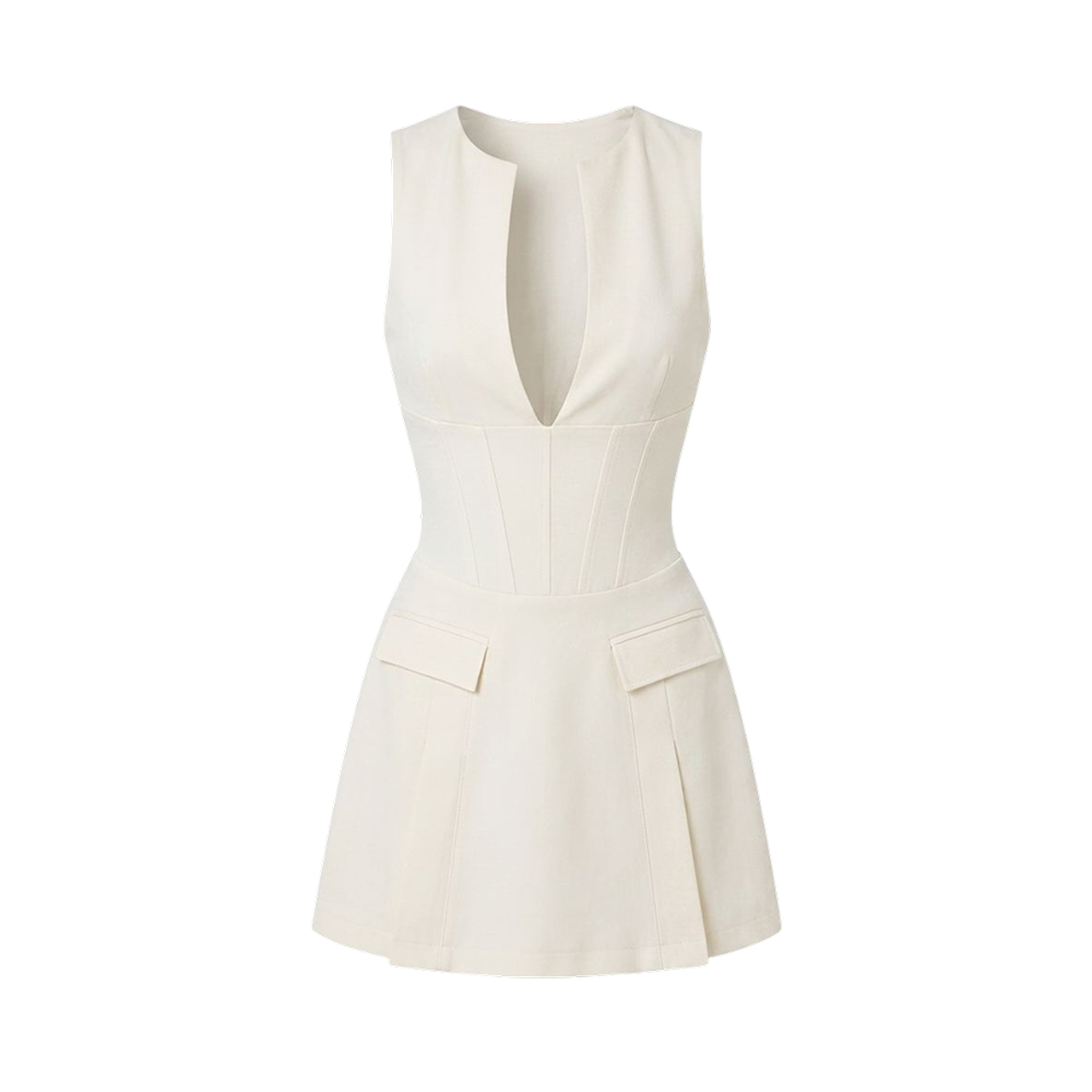 Valeria Plunge Tailored Mini Dress - Ivory