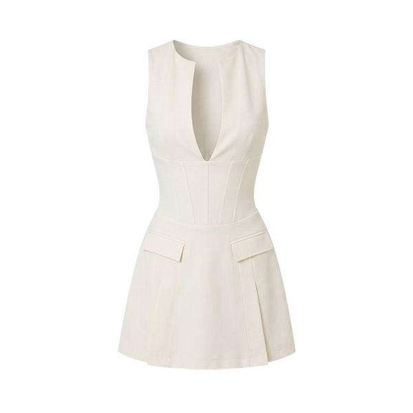 Valeria Plunge Tailored Mini Dress - Ivory