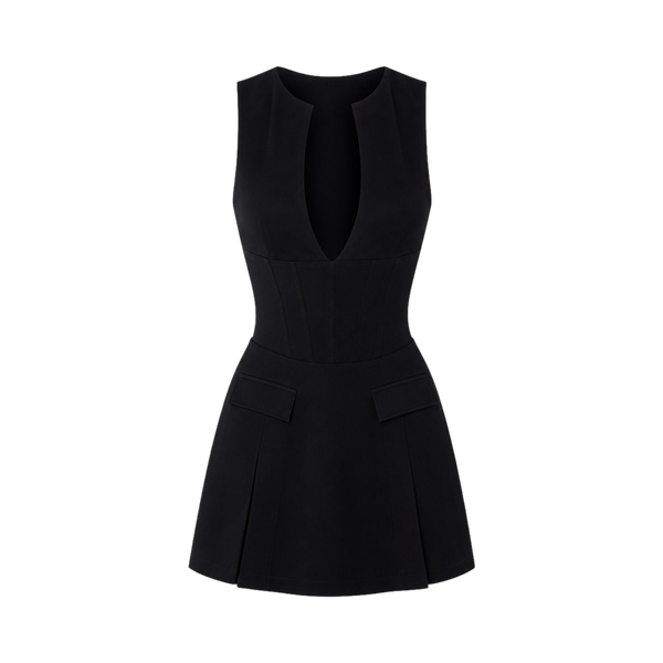 Valeria Plunge Tailored Mini Dress - Noir