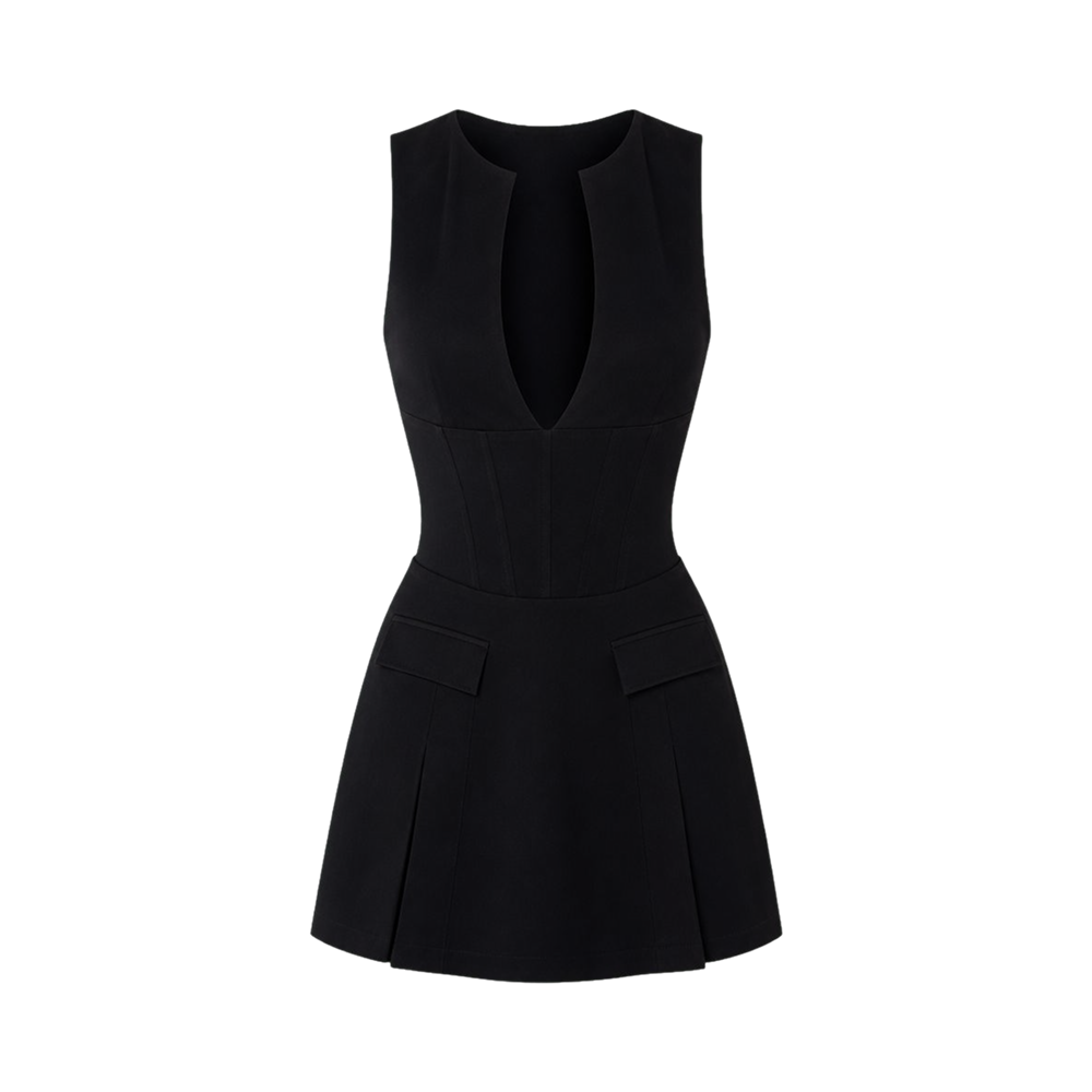 Valeria Plunge Tailored Mini Dress - Noir
