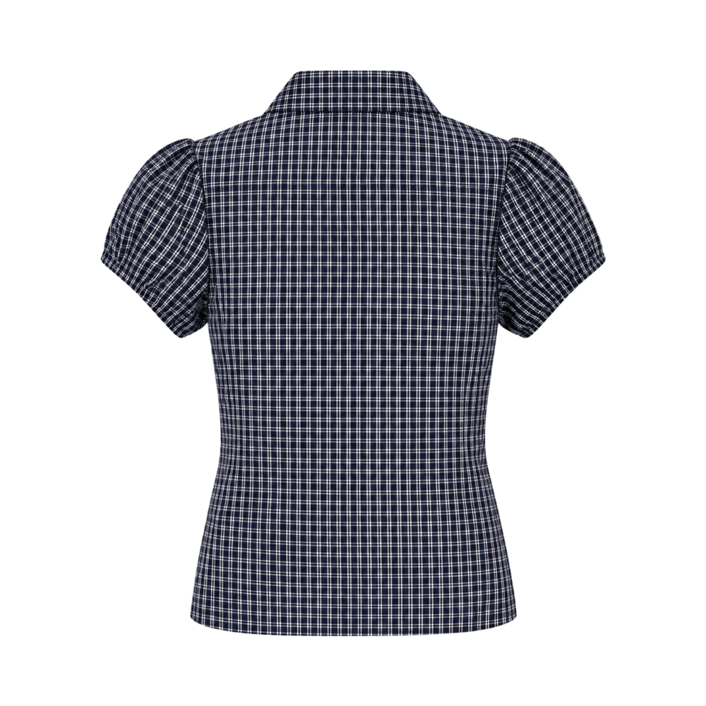 Valeria Puff Sleeve Gingham Shirt – Navy