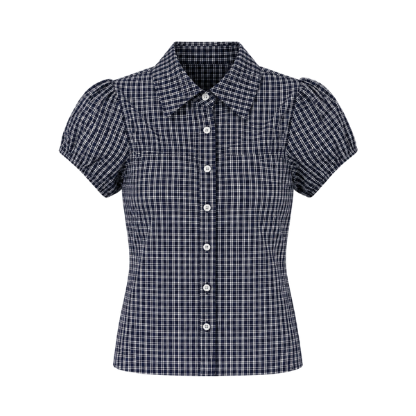 Valeria Puff Sleeve Gingham Shirt – Navy