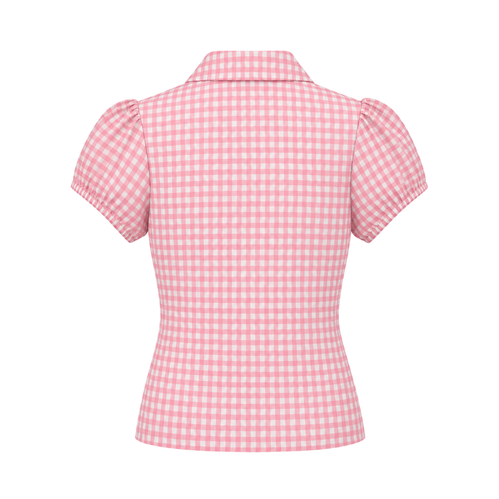 Valeria Puff Sleeve Gingham Shirt – Pink