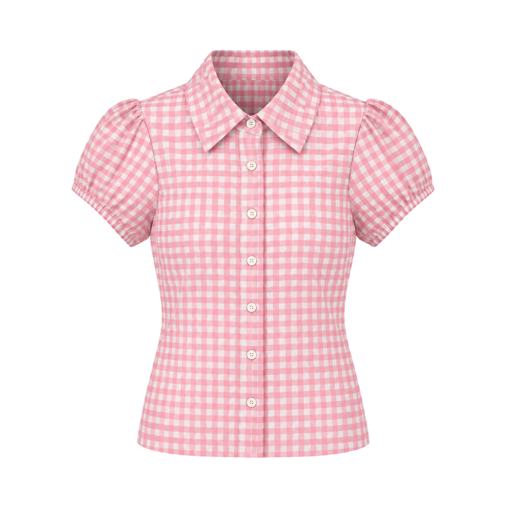 Valeria Puff Sleeve Gingham Shirt – Pink