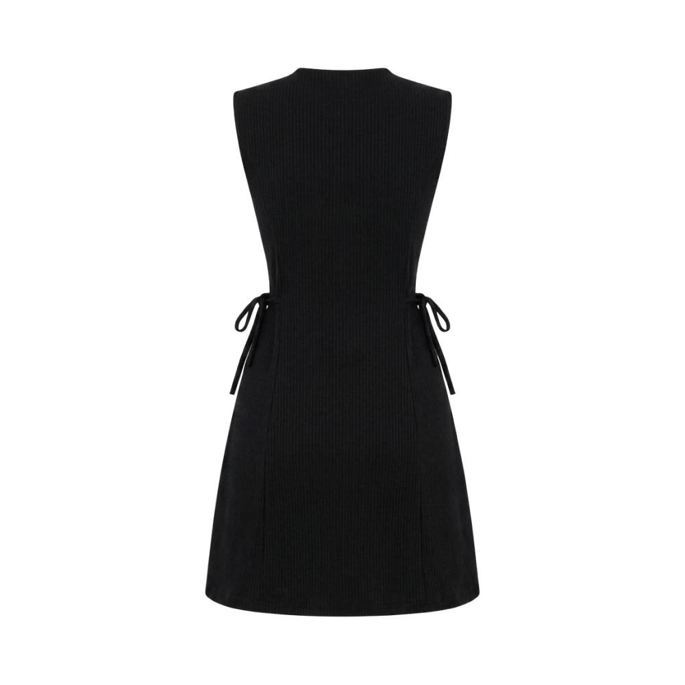 Valeria Ribbed Side Tie Mini Dress - Black