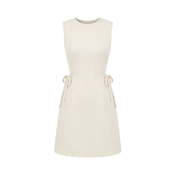 Valeria Ribbed Side Tie Mini Dress - Ivory
