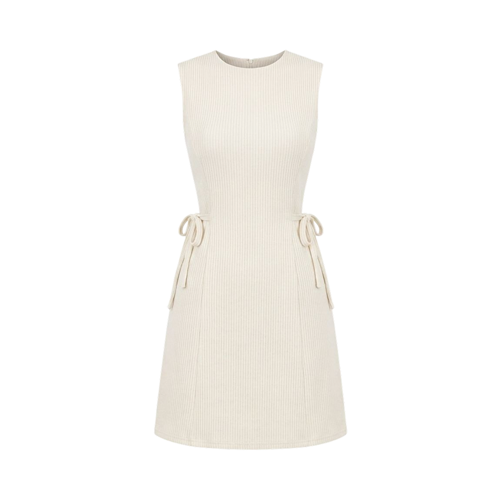 Valeria Ribbed Side Tie Mini Dress - Ivory