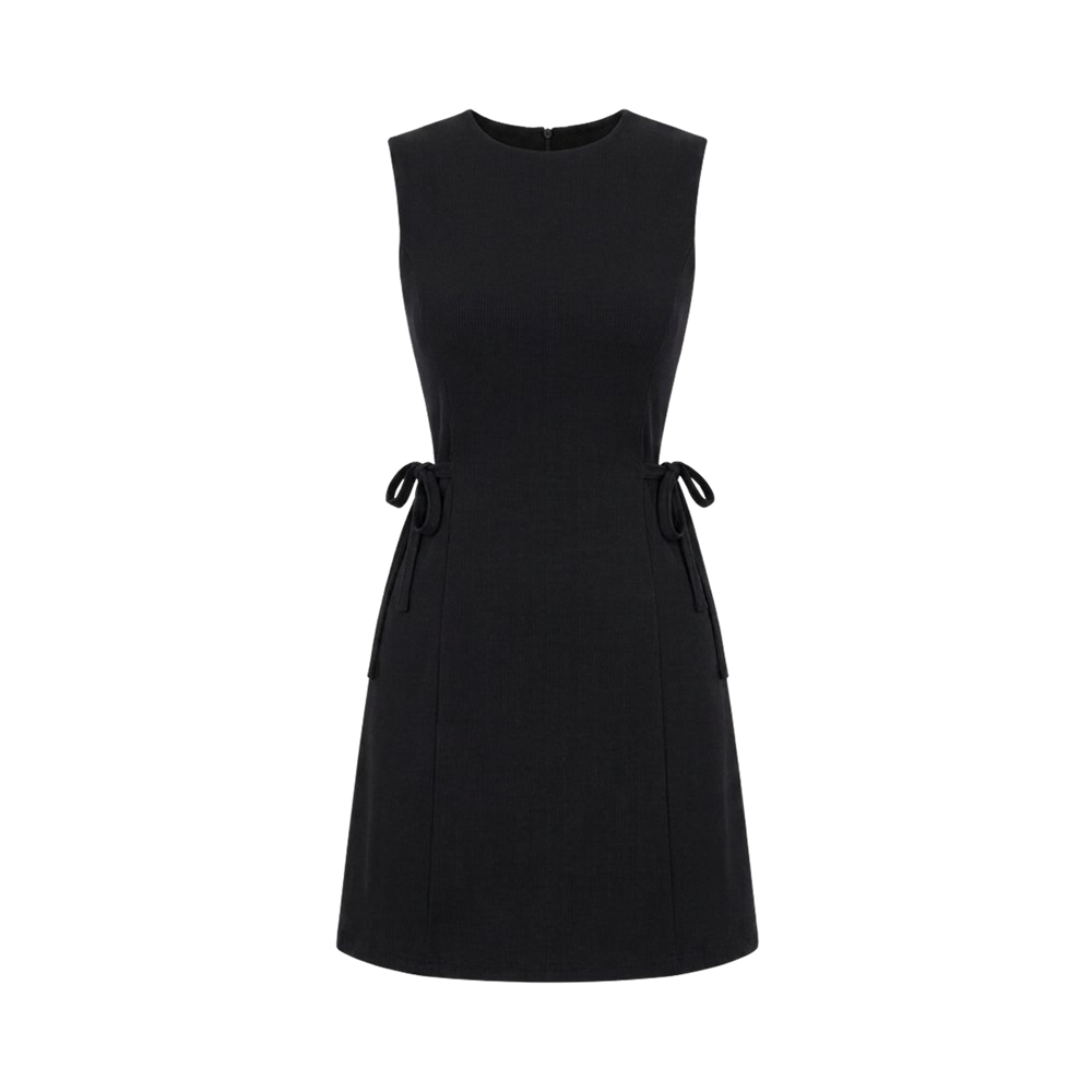 Valeria Ribbed Side Tie Mini Dress - Black