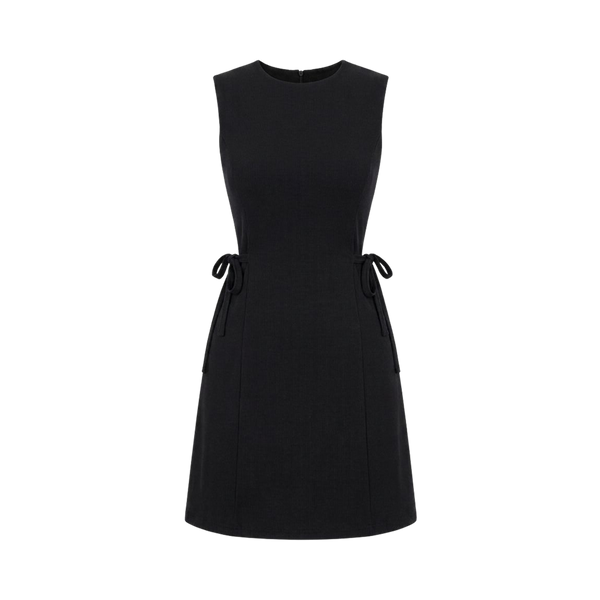 Valeria Ribbed Side Tie Mini Dress - Black
