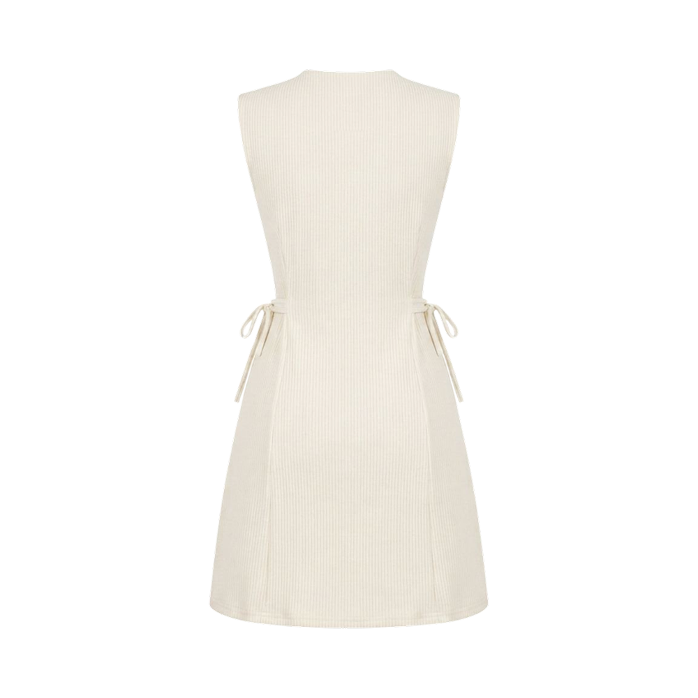 Valeria Ribbed Side Tie Mini Dress - Ivory