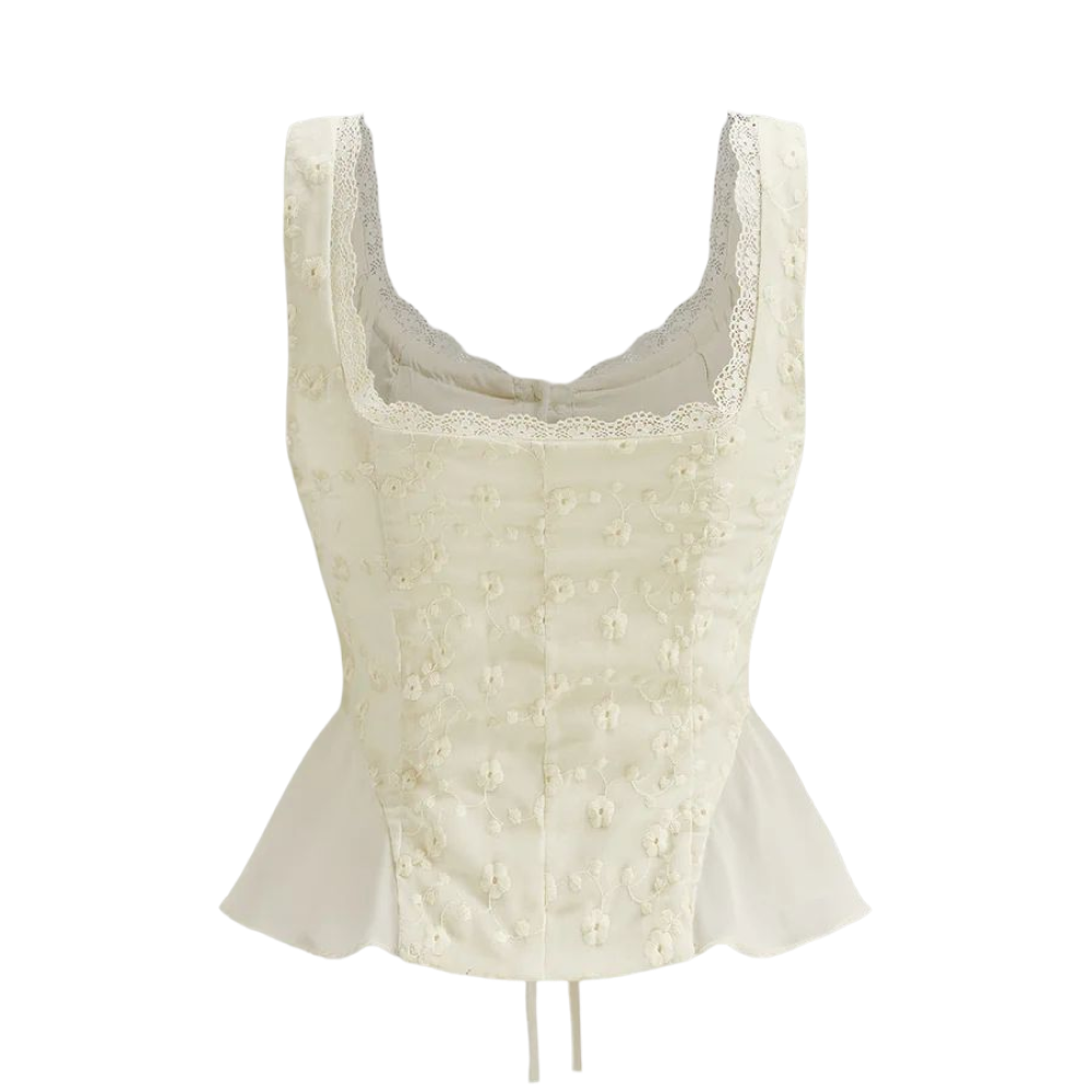 Valeria Ribbon Lace-Up Top - Butter