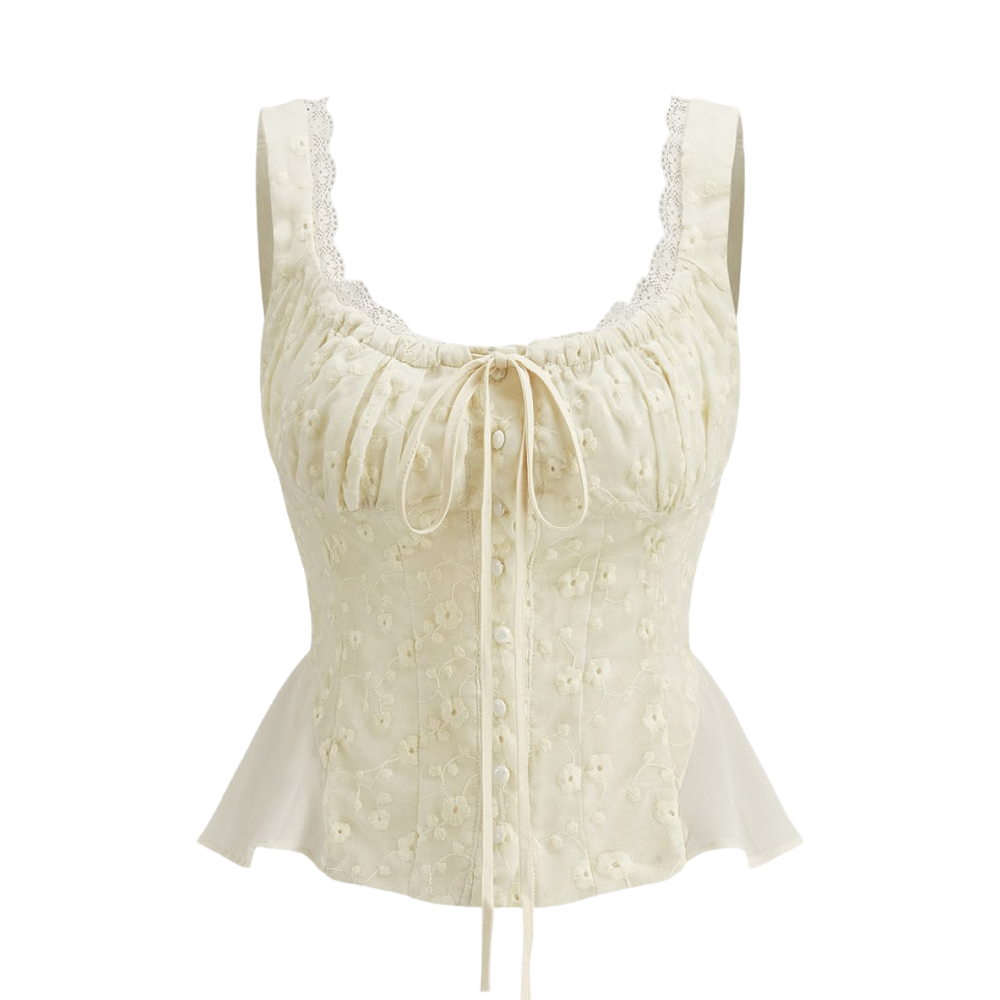 Valeria Ribbon Lace-Up Top - Butter