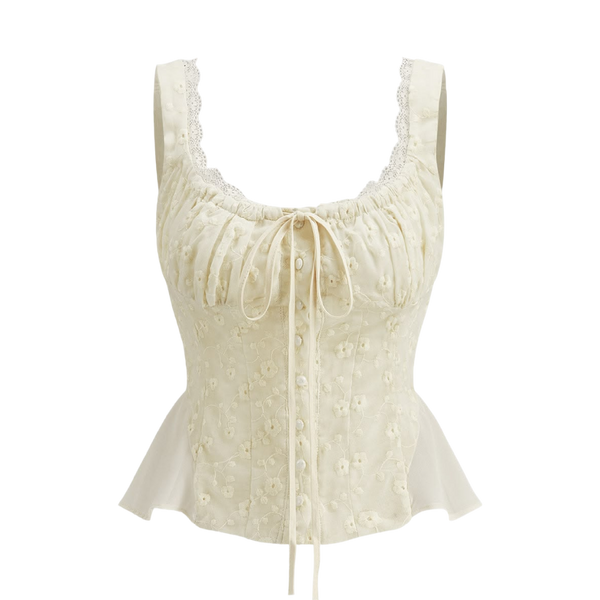Valeria Ribbon Lace-Up Top - Butter
