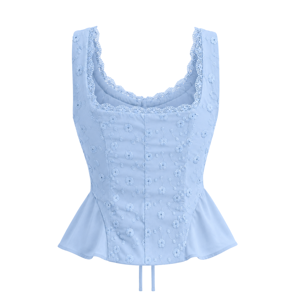 Valeria Ribbon Lace-Up Top - Powder Blue