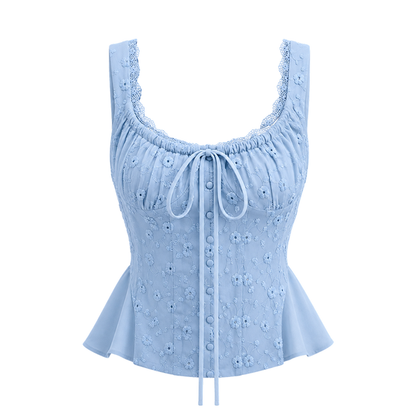 Valeria Ribbon Lace-Up Top - Powder Blue