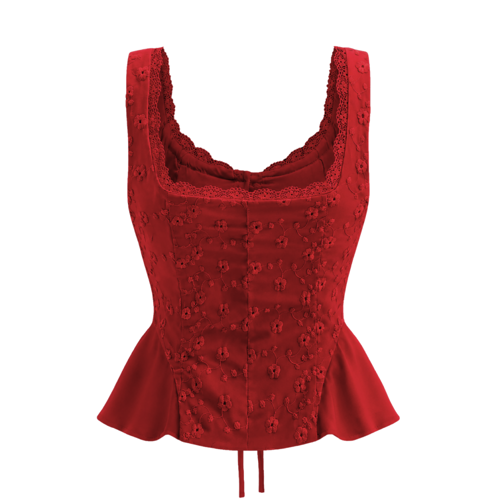Valeria Ribbon Lace-Up Top - Scarlet
