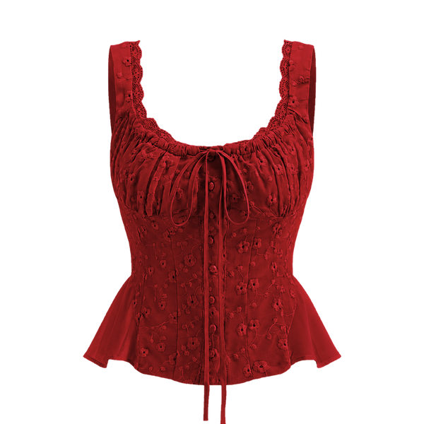 Valeria Ribbon Lace-Up Top - Scarlet