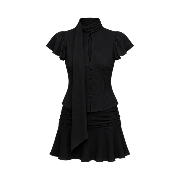 Valeria Scarf Neck Flare Co-Ord Set - Noir