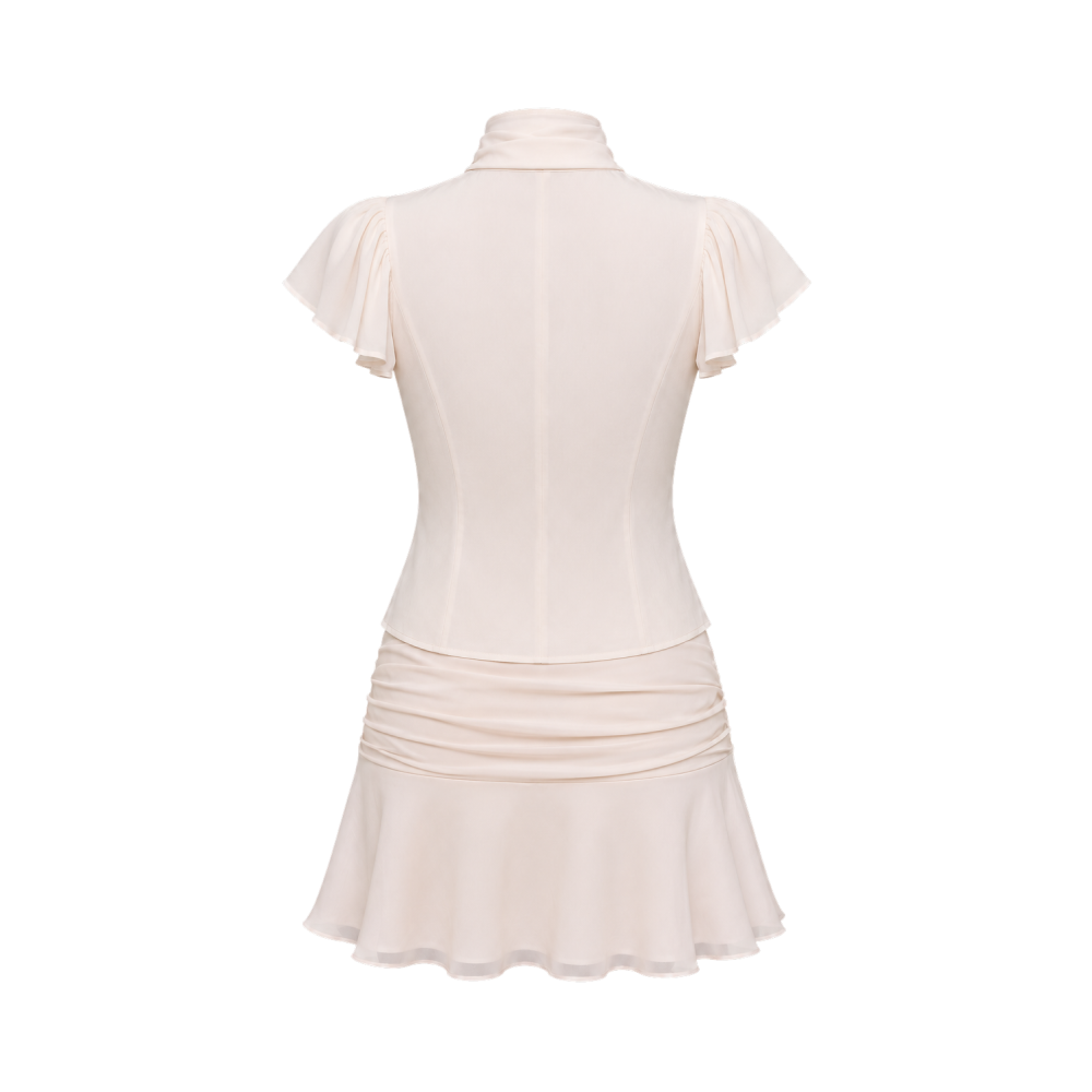 Valeria Scarf Neck Flare Co-Ord Set - Podwer Pink