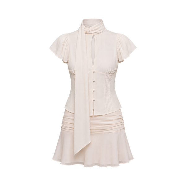 Valeria Scarf Neck Flare Co-Ord Set - Podwer Pink