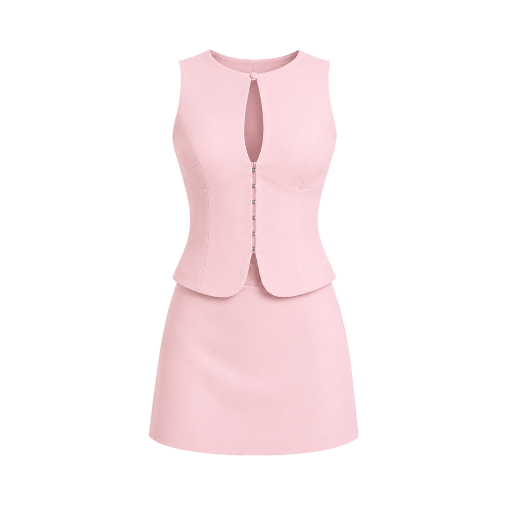 Valeria Sculpted Button Co-Ord Set - Blush