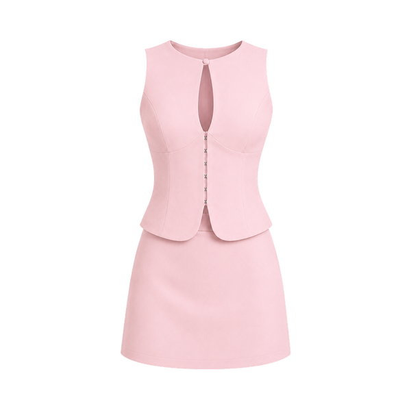 Valeria Sculpted Button Co-Ord Set - Blush