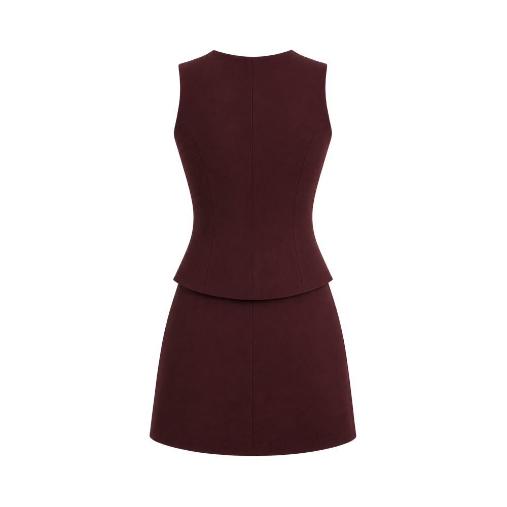Valeria Sculpted Button Co-Ord Set - Burgundy