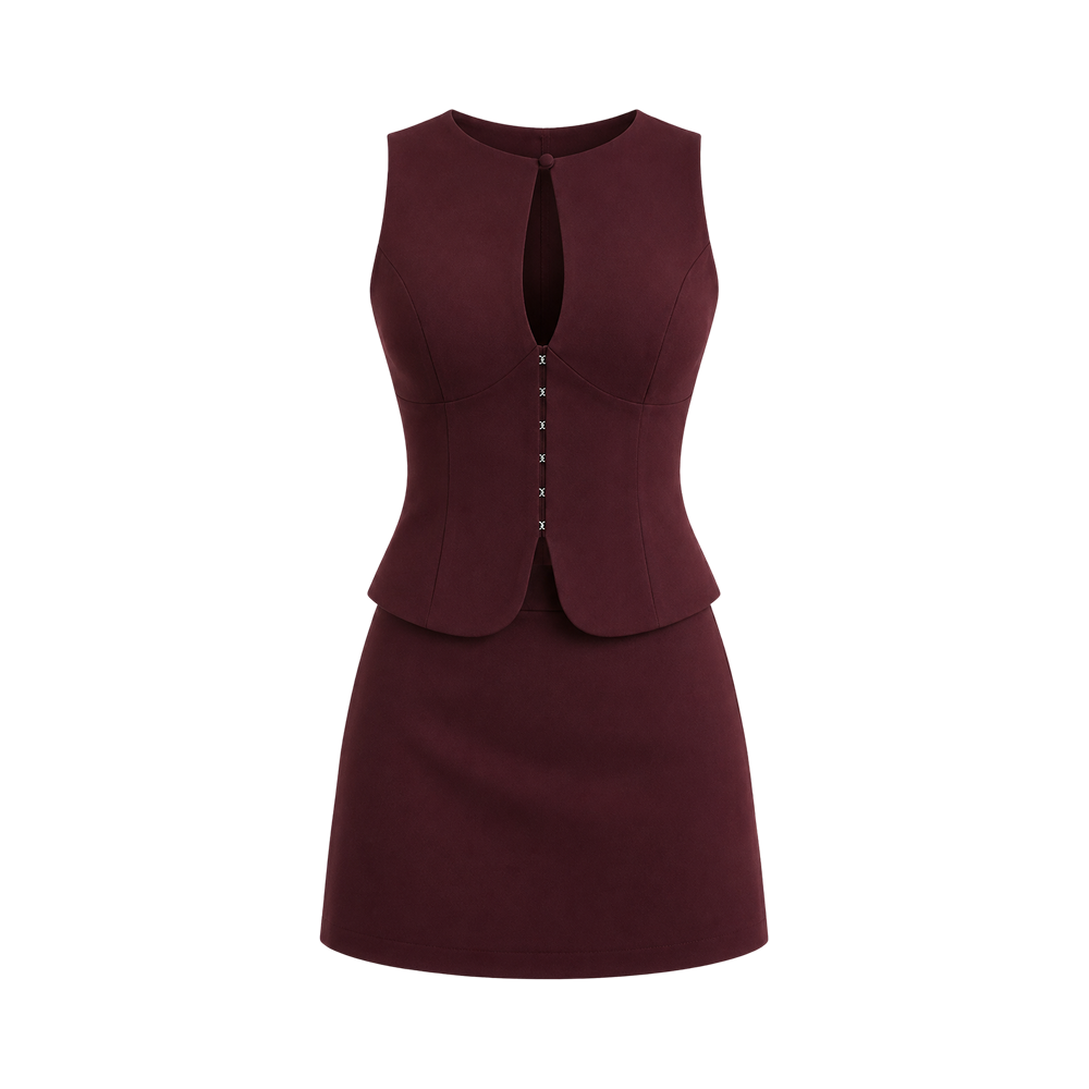 Valeria Sculpted Button Co-Ord Set - Burgundy