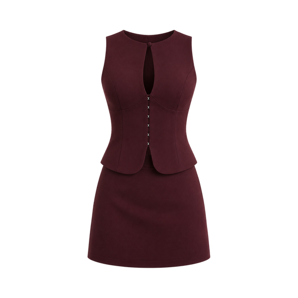 Valeria Sculpted Button Co-Ord Set - Burgundy