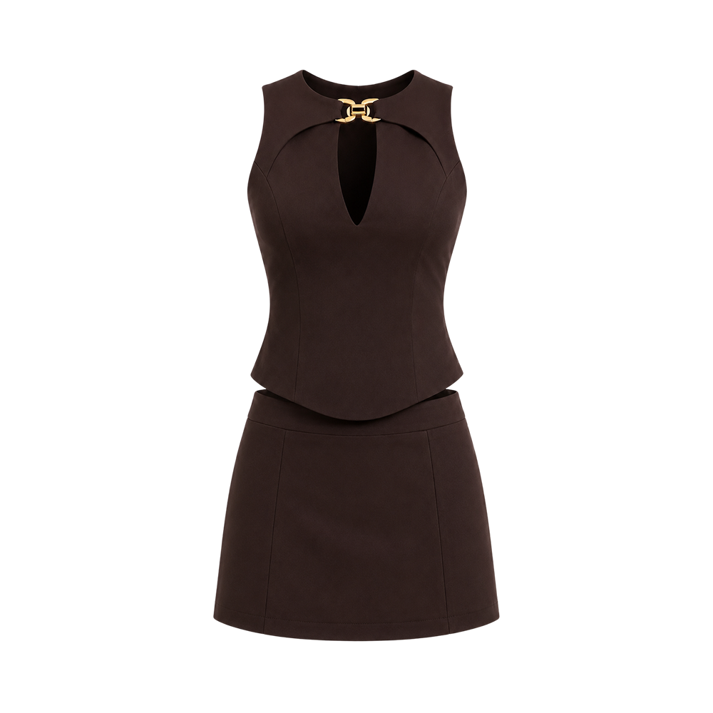 Valeria Sculpted Clasp Co-Ord Set - Cocoa