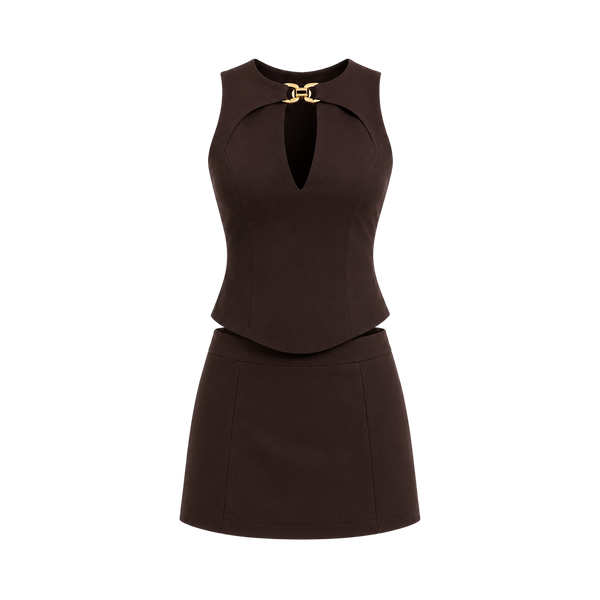 Valeria Sculpted Clasp Co-Ord Set - Cocoa