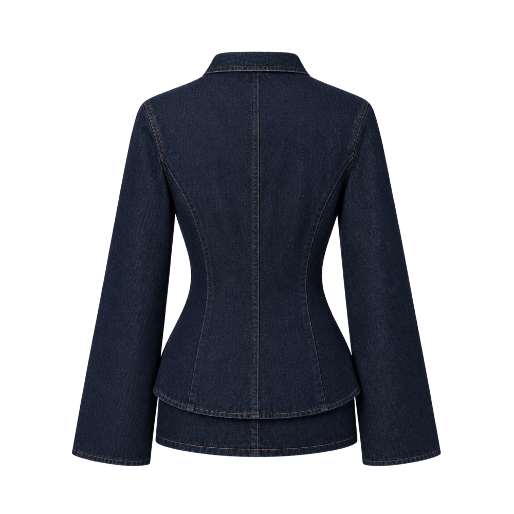 Valeria Sculpted Denim Flare Co-Ord Set – Indigo