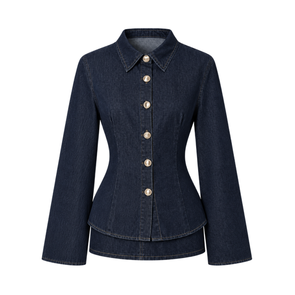 Valeria Sculpted Denim Flare Co-Ord Set – Indigo
