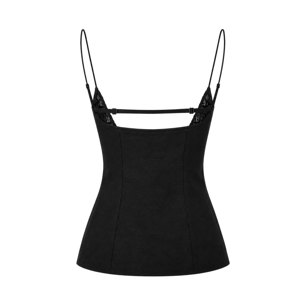 Valeria Sculpted Lace-Up Cami Top - Noir
