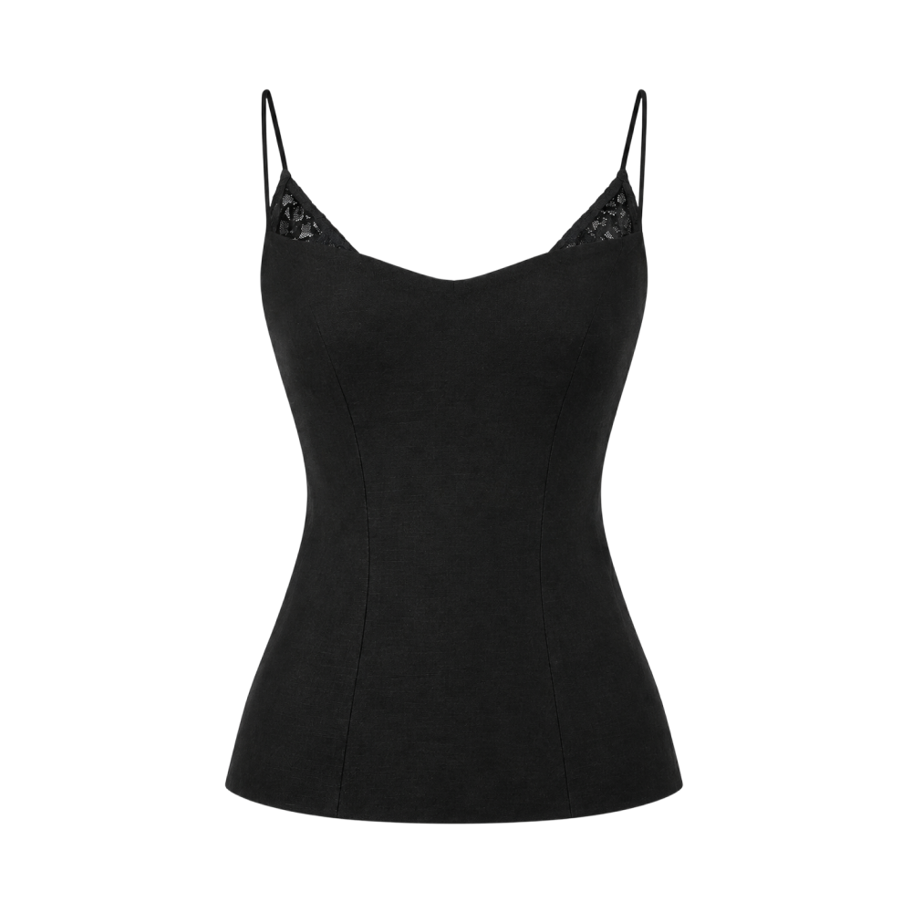 Valeria Sculpted Lace-Up Cami Top - Noir