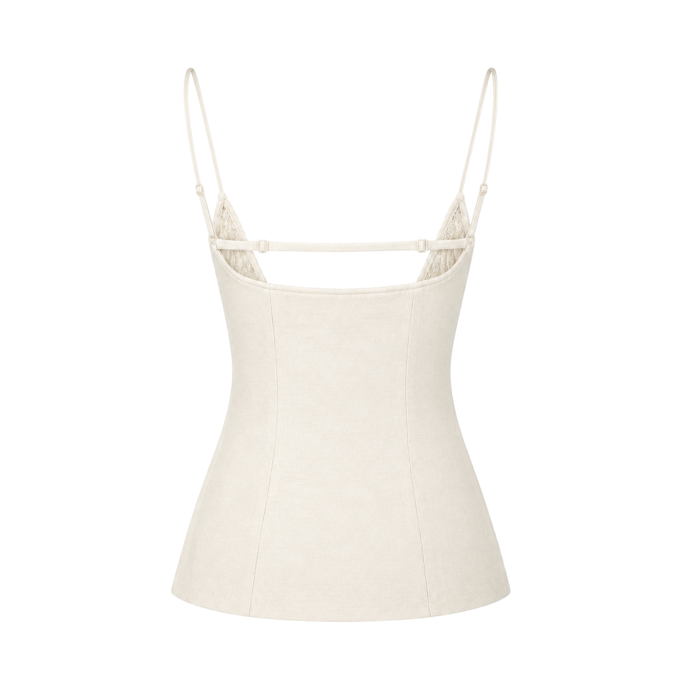 Valeria Sculpted Lace-Up Cami Top - Off White