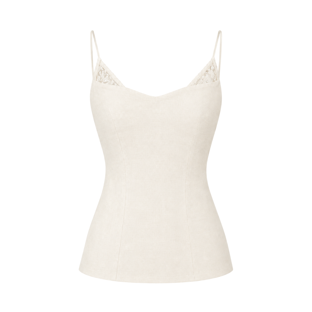 Valeria Sculpted Lace-Up Cami Top - Off White