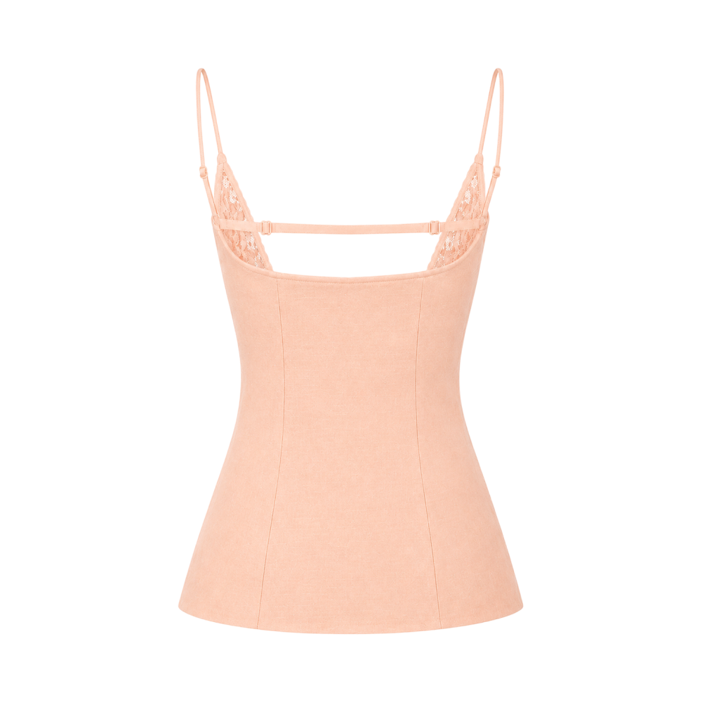 Valeria Sculpted Lace-Up Cami Top - Peach