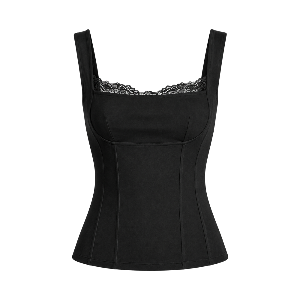 Valeria Sculpted Lace Corset Top - Midnight Black