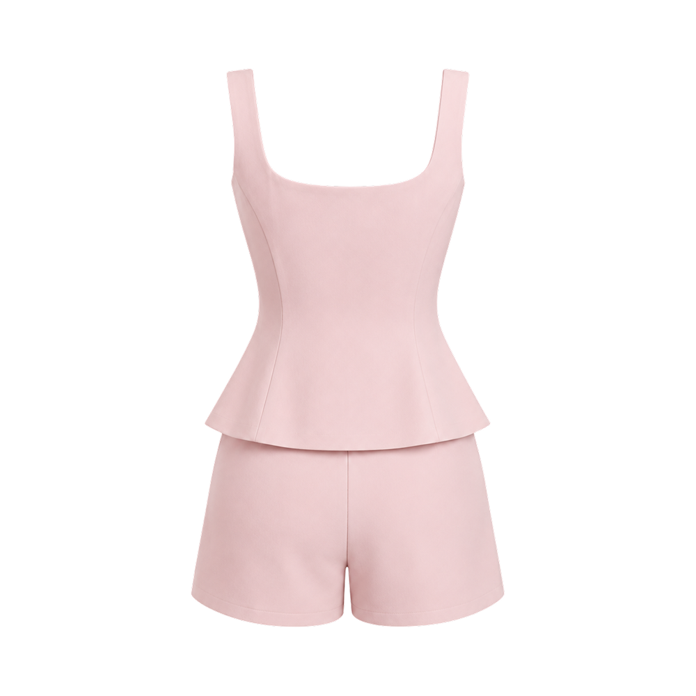 Valeria Sculpted Peplum Co-Ord Set - Blush