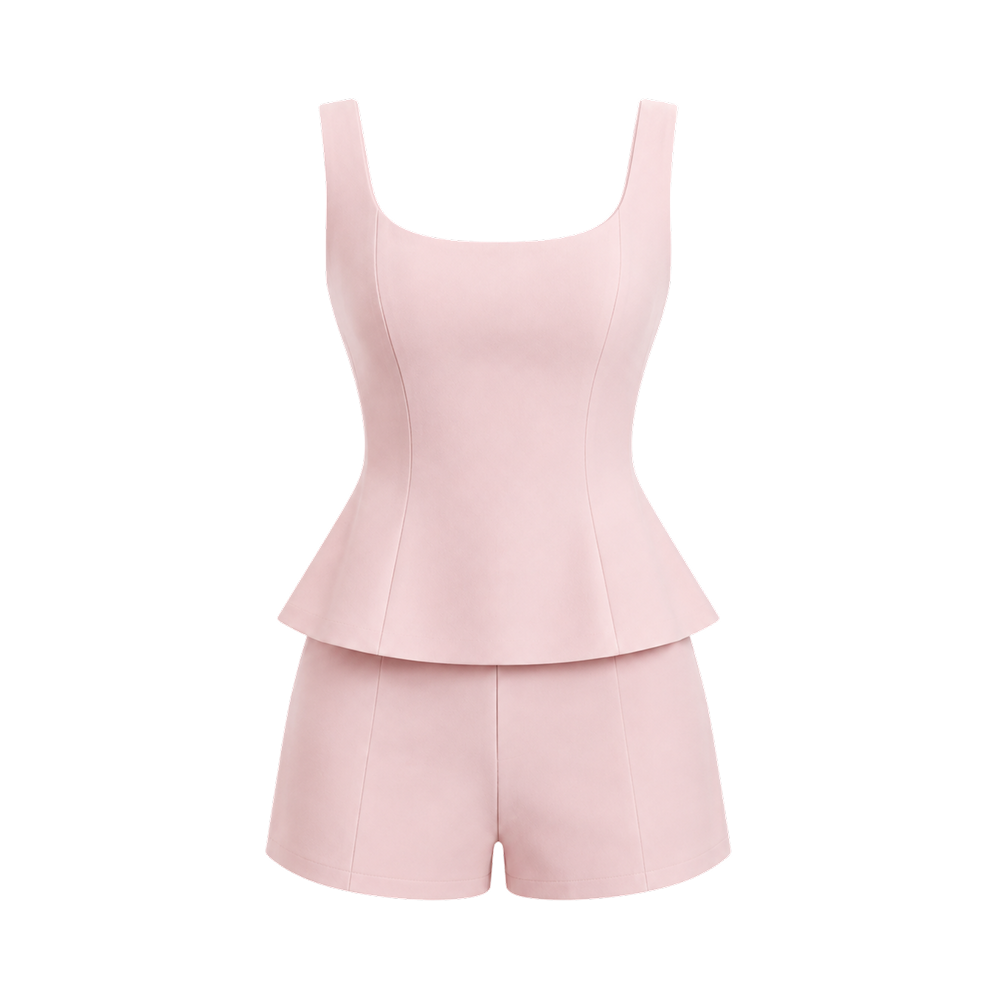 Valeria Sculpted Peplum Co-Ord Set - Blush