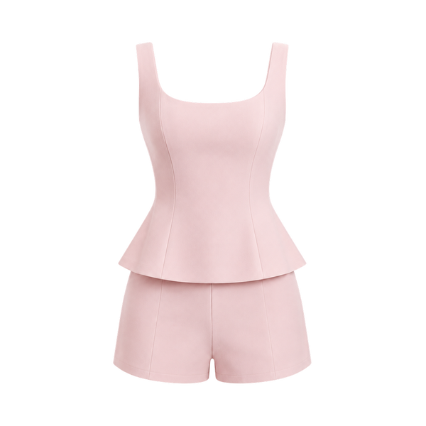Valeria Sculpted Peplum Co-Ord Set - Blush
