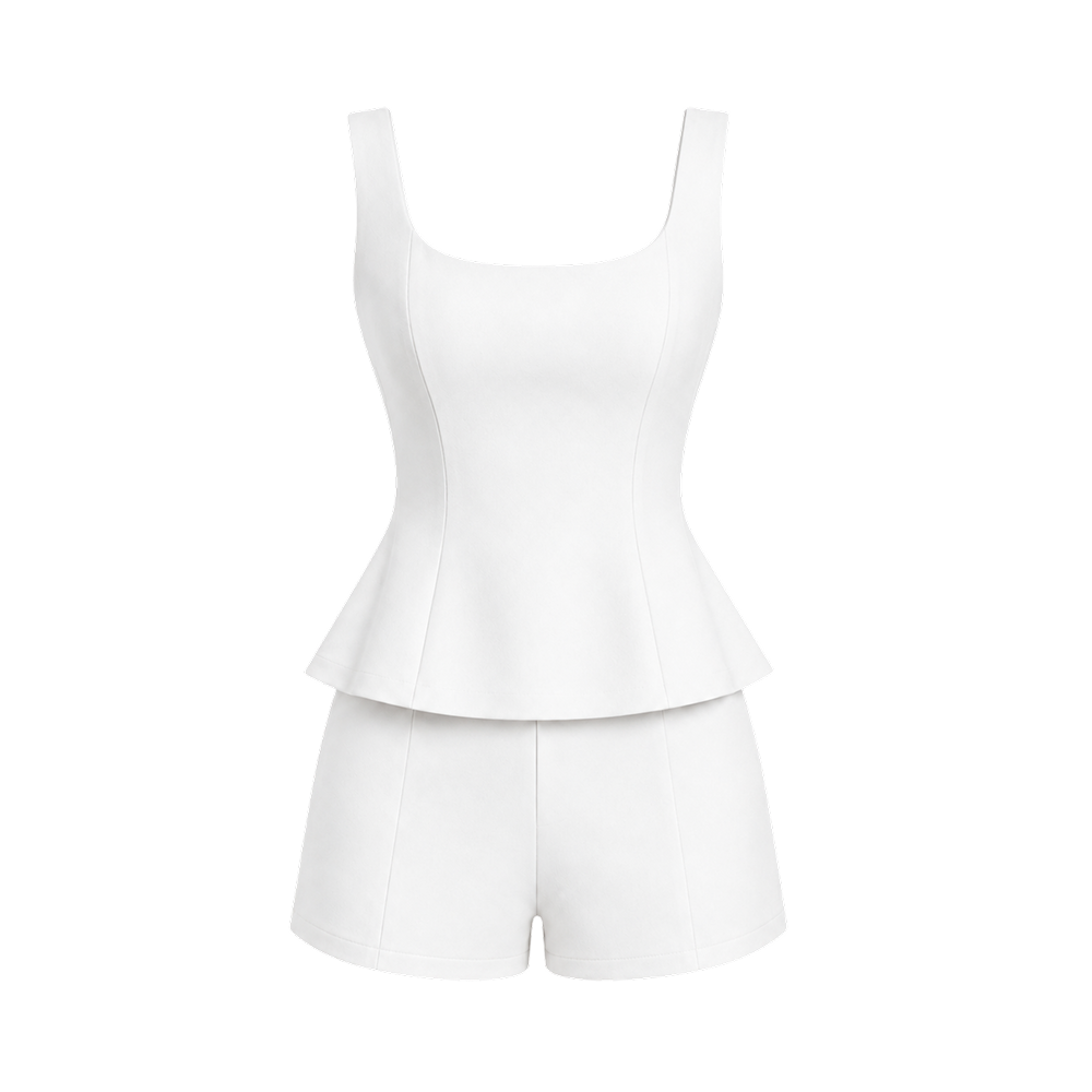 Valeria Sculpted Peplum Co-Ord Set - White