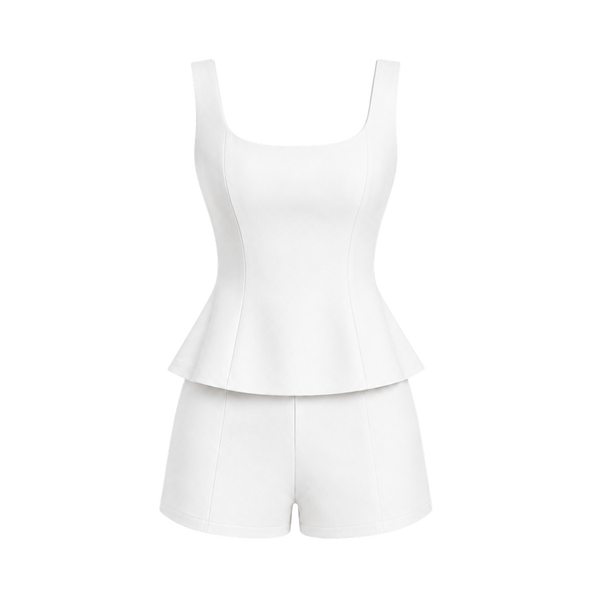 Valeria Sculpted Peplum Co-Ord Set - White