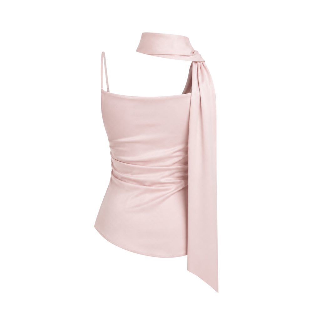 Valeria Sculpted Satin Scarf Top - Blush Pink