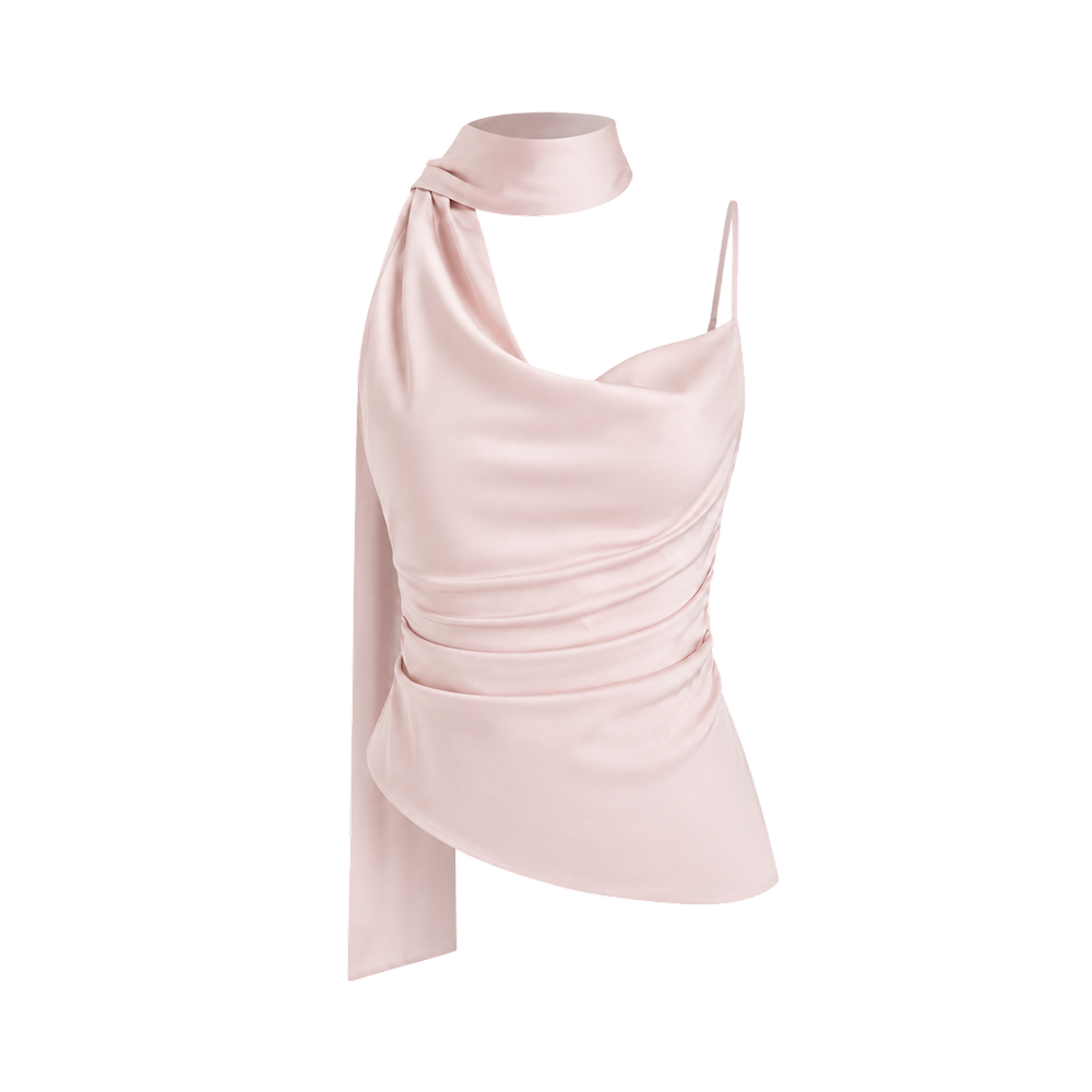 Valeria Sculpted Satin Scarf Top - Blush Pink