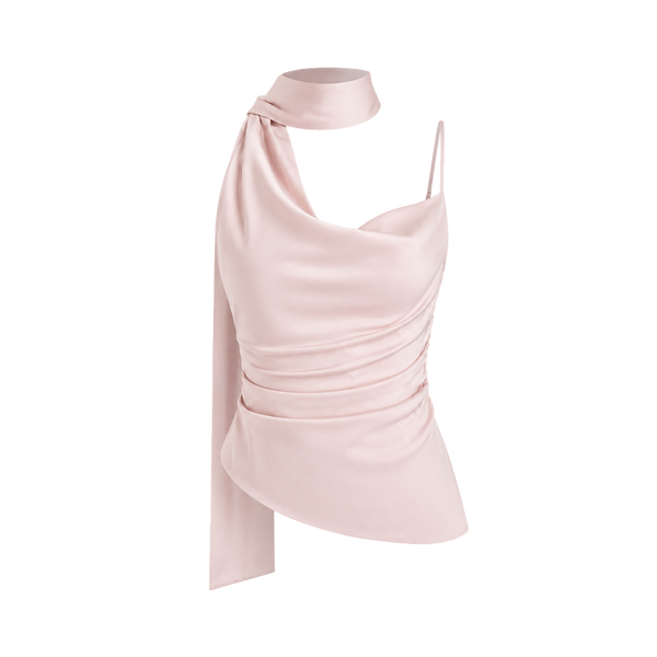 Valeria Sculpted Satin Scarf Top - Blush Pink