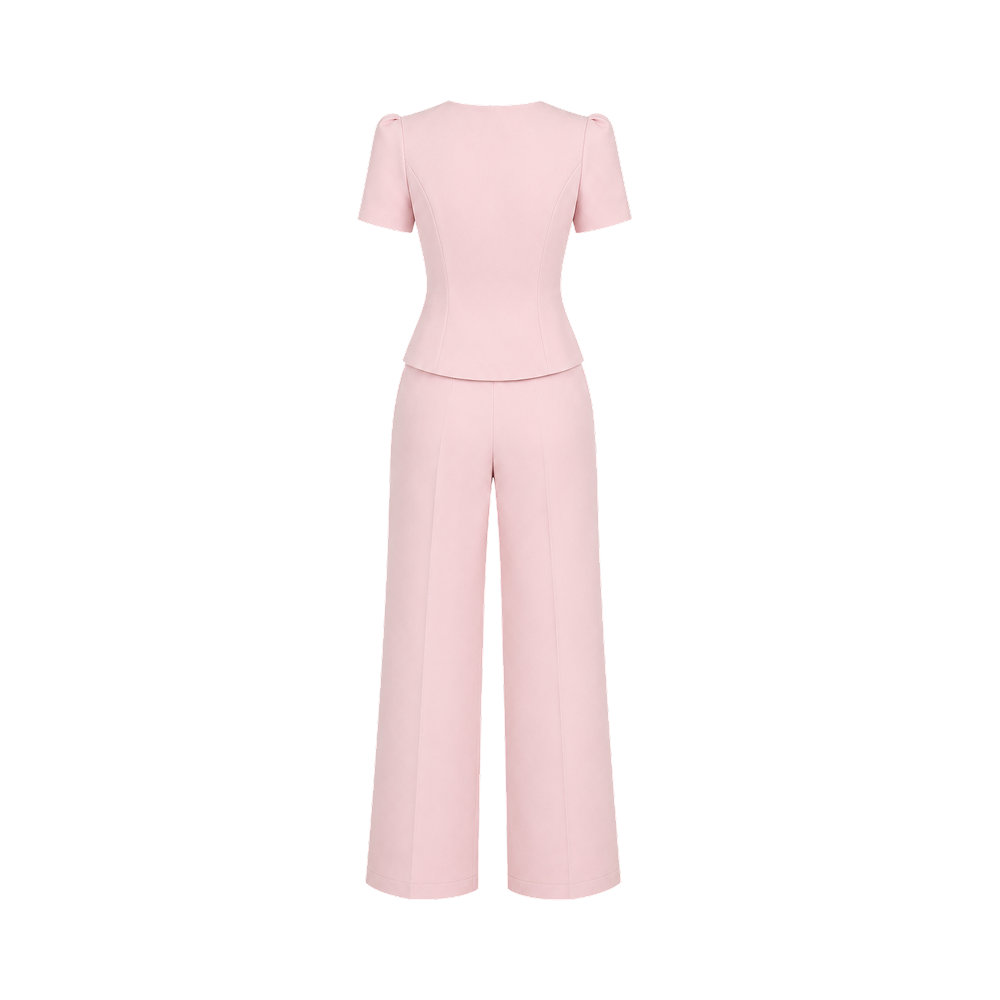 Valeria Sculpted Wide-Leg Co-Ord Set - Blush